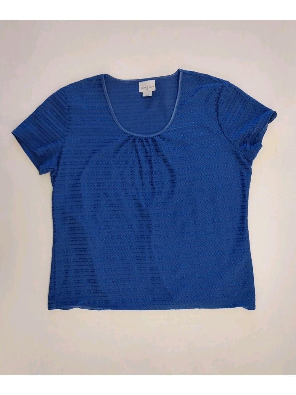 Women's Jaclyn Smith  Smocked Short SleeveTop Blue Size Medium Pull-over Retro